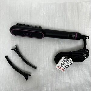 VKIK Ionic Hair Straightening Wand  - Black/ Pink- With Box & Hair Clips-  EUC